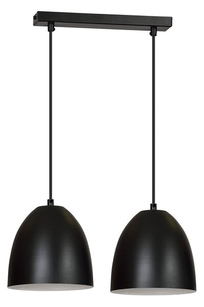 Lampadario 2 Luci Vigore In Acciaio Nero Con Cupole In Nero E Bianco
