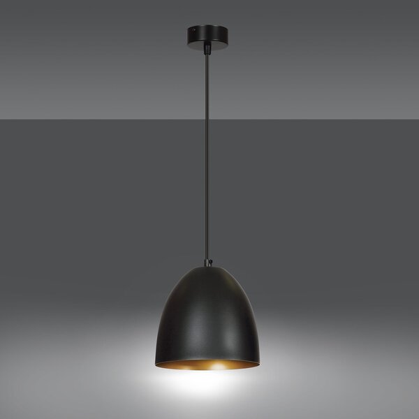 Sospensione 1 Luce Vigore In Acciaio Nero A Cupola Nero E Oro