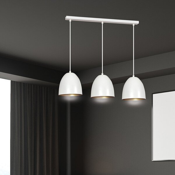 Lampadario 3 Luci Vigore In Acciaio Bianco Con Cupole In Nero E Oro