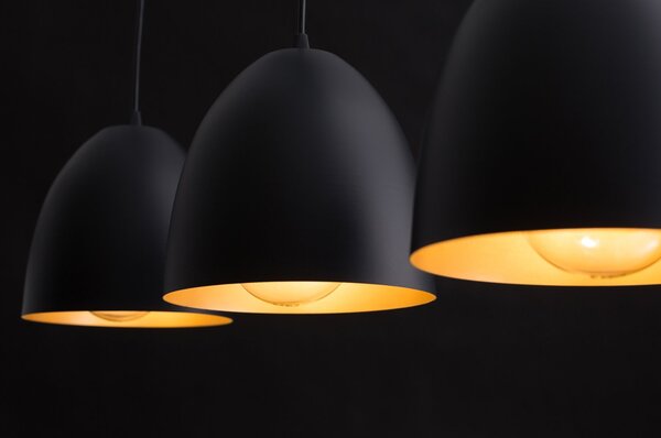 Lampadario 3 Luci Vigore In Acciaio Nero Con Cupole In Nero E Oro