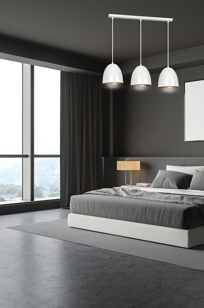 Lampadario 3 Luci Vigore In Acciaio Bianco Con Cupole In Nero E Oro