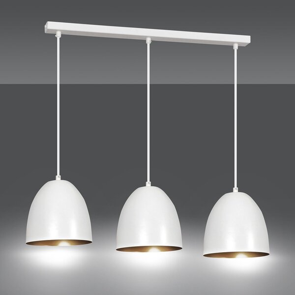 Lampadario 3 Luci Vigore In Acciaio Bianco Con Cupole In Nero E Oro
