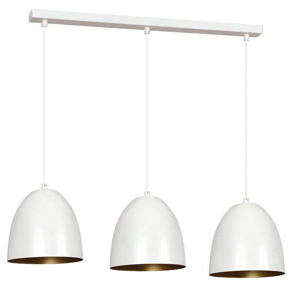 Lampadario 3 Luci Vigore In Acciaio Bianco Con Cupole In Nero E Oro