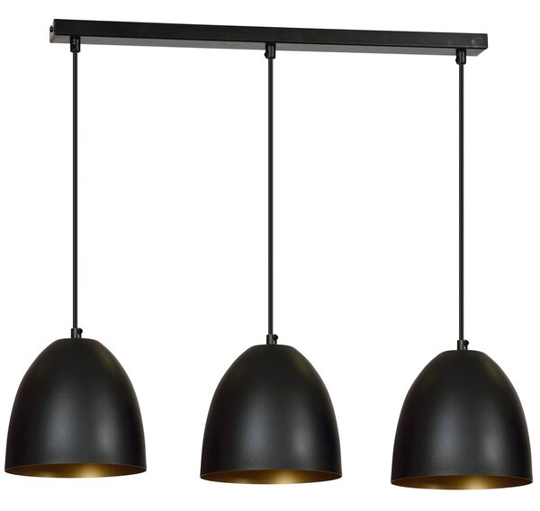 Lampadario 3 Luci Vigore In Acciaio Nero Con Cupole In Nero E Oro