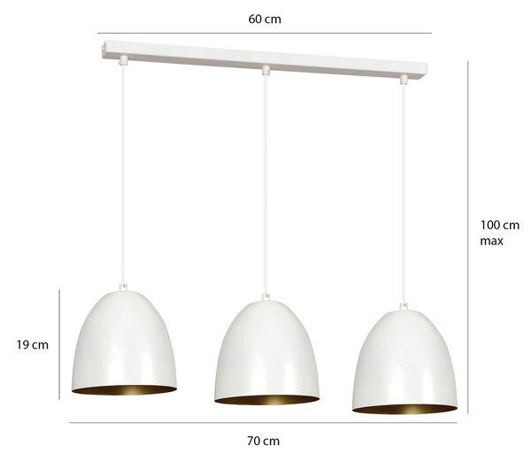 Lampadario 3 Luci Vigore In Acciaio Bianco Con Cupole In Nero E Oro
