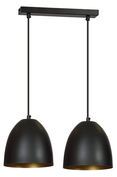 Lampadario 2 Luci Vigore In Acciaio Nero Con Cupole In Nero E Oro