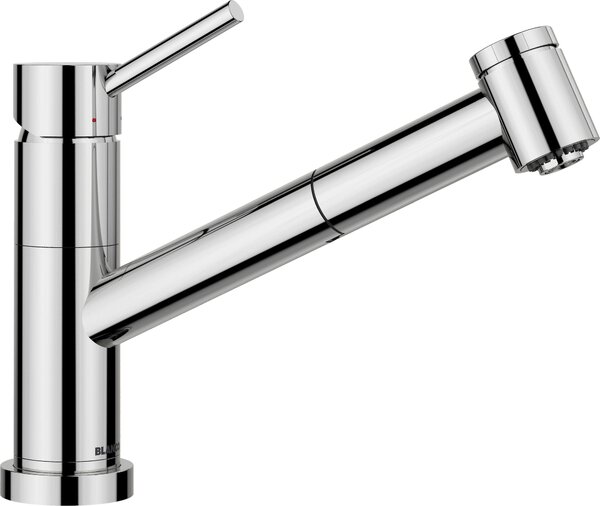 Rubinetto monocomando da cucina Blanco, rubinetto a bassa pressione con doccetta KANO-S-F, cromo lucido, montaggio su finestra, ribaltabile 527970