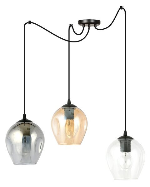 Sospensione 3 Luci Galvano In Acciaio Nero E Vetro Multicolor Con Cavi Lunghi