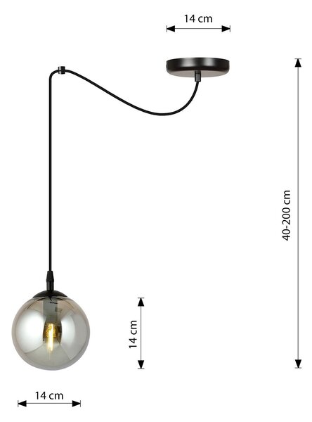 Sospensione 1 Luce Fata In Acciaio Nero Con Cavo Lungo E Vetro Fumè