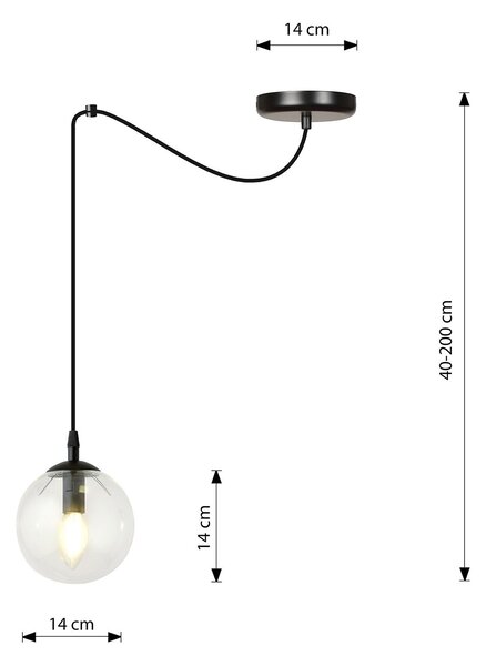 Sospensione 1 Luce Fata In Acciaio Nero Con Cavo Lungo E Vetro Trasparente