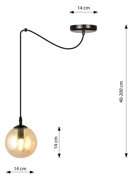 Sospensione 1 Luce Fata In Acciaio Nero Con Cavo Lungo E Vetro Ambra