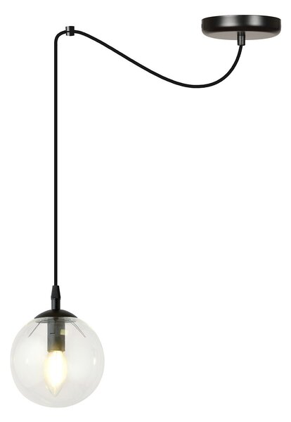 Sospensione 1 Luce Fata In Acciaio Nero Con Cavo Lungo E Vetro Trasparente
