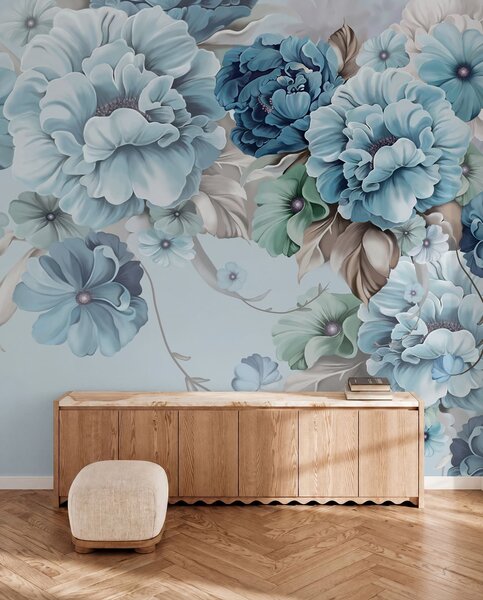 Carta da parati Delicati fiori blu, Carta da parati 3D, Carta da parati Fiori 3D, u59900 : Uwalls.it