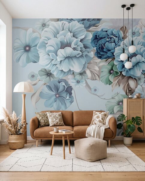 Carta da parati Delicati fiori blu, Carta da parati 3D, Carta da parati Fiori 3D, u59900 : Uwalls.it
