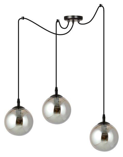 Lampadario 3 Luci Fata In Acciaio Nero Con Cavo Lungo E Vetri Fumè