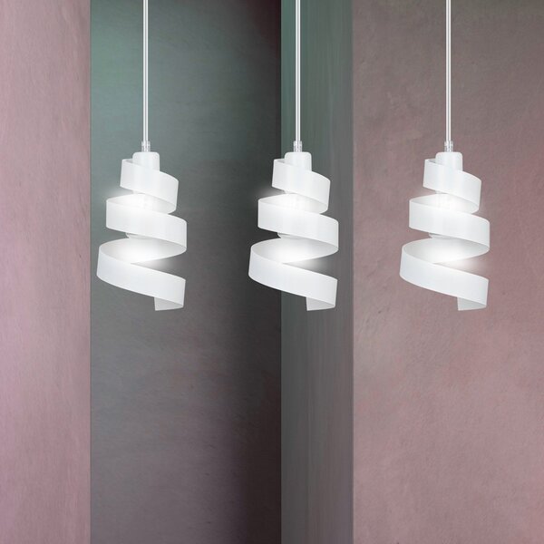 Lampadario Moderno 3 Luci Mene In Acciaio Bianco Con Fasce A Spirale