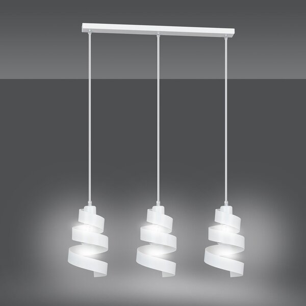 Lampadario Moderno 3 Luci Mene In Acciaio Bianco Con Fasce A Spirale