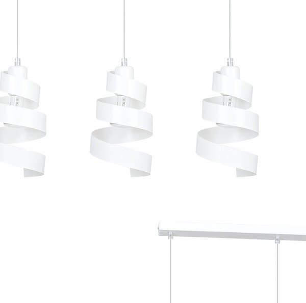 Lampadario Moderno 3 Luci Mene In Acciaio Bianco Con Fasce A Spirale