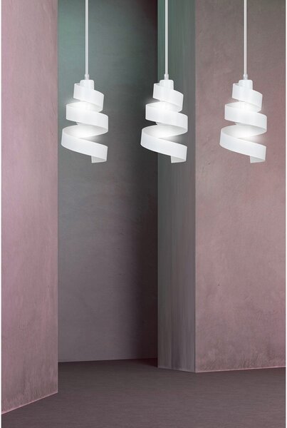 Lampadario Moderno 3 Luci Mene In Acciaio Bianco Con Fasce A Spirale
