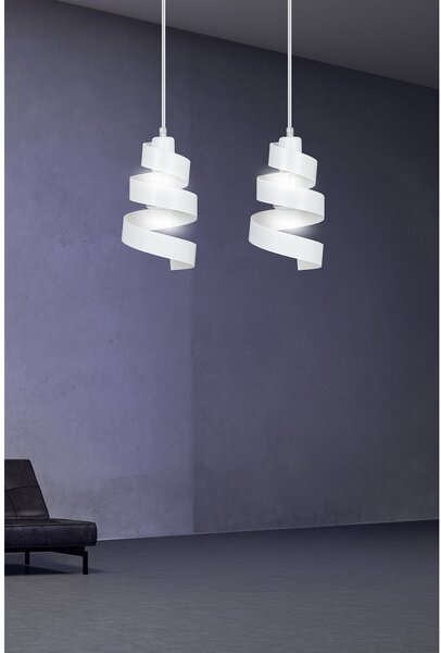 Lampadario Moderno 2 Luci Mene In Acciaio Bianco Con Fasce A Spirale