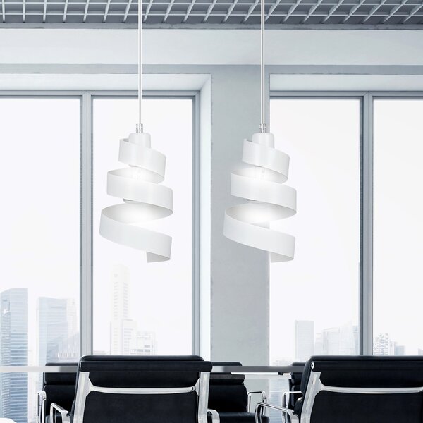Lampadario Moderno 2 Luci Mene In Acciaio Bianco Con Fasce A Spirale