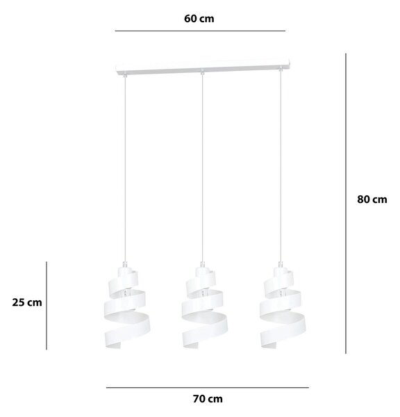Lampadario Moderno 3 Luci Mene In Acciaio Bianco Con Fasce A Spirale