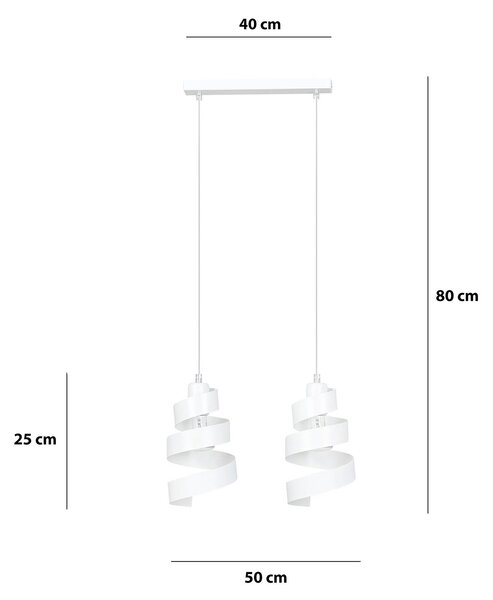 Lampadario Moderno 2 Luci Mene In Acciaio Bianco Con Fasce A Spirale