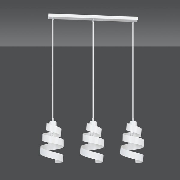 Lampadario Moderno 3 Luci Mene In Acciaio Bianco Con Fasce A Spirale