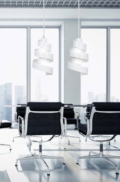 Lampadario Moderno 2 Luci Mene In Acciaio Bianco Con Fasce A Spirale