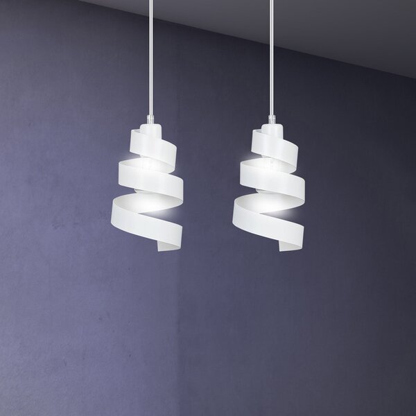Lampadario Moderno 2 Luci Mene In Acciaio Bianco Con Fasce A Spirale