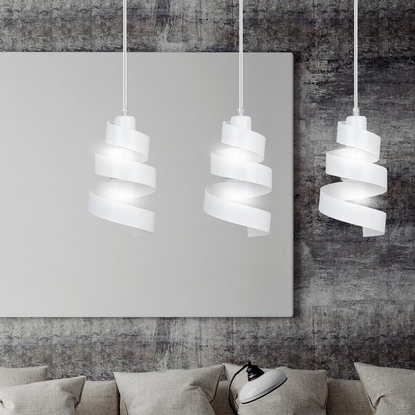 Lampadario Moderno 3 Luci Mene In Acciaio Bianco Con Fasce A Spirale