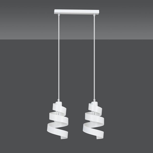 Lampadario Moderno 2 Luci Mene In Acciaio Bianco Con Fasce A Spirale