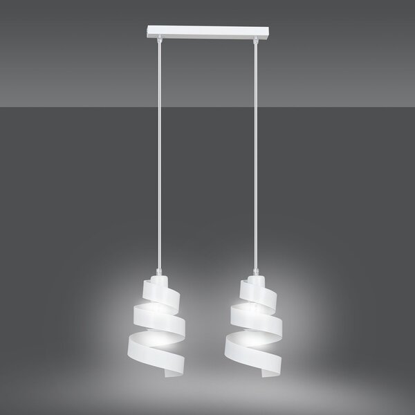 Lampadario Moderno 2 Luci Mene In Acciaio Bianco Con Fasce A Spirale
