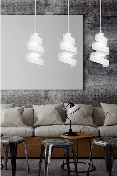 Lampadario Moderno 3 Luci Mene In Acciaio Bianco Con Fasce A Spirale