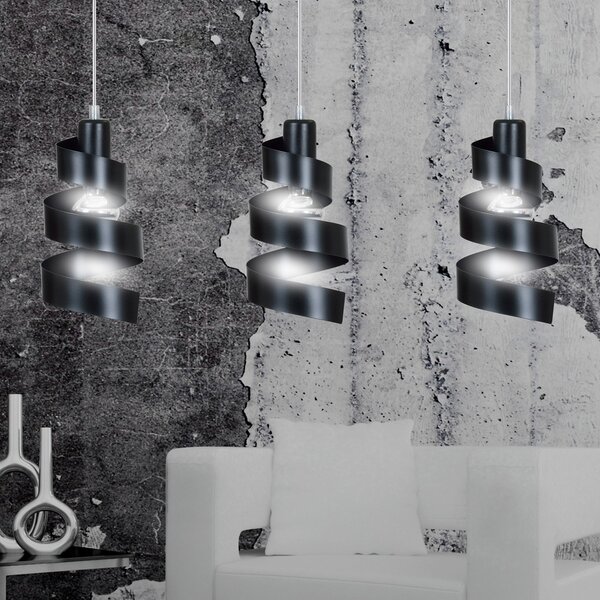 Lampadario Moderno 3 Luci Mene In Acciaio Nero Con Fasce A Spirale