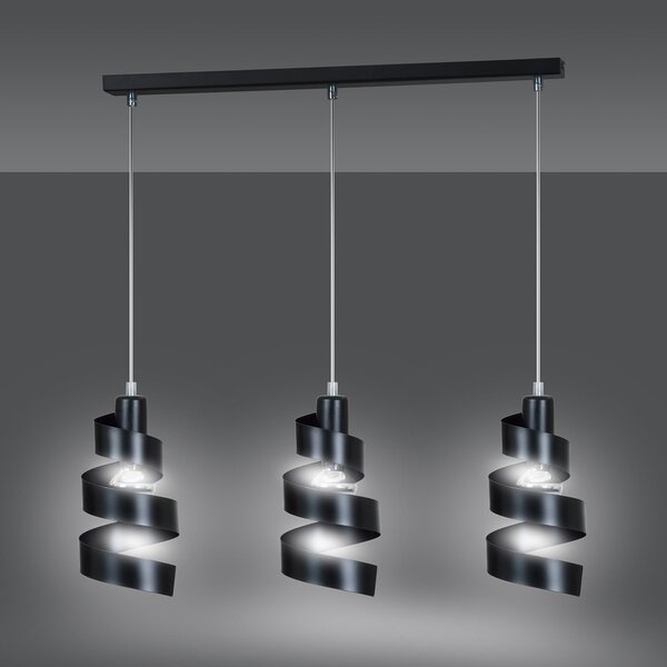 Lampadario Moderno 3 Luci Mene In Acciaio Nero Con Fasce A Spirale