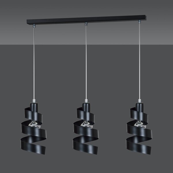 Lampadario Moderno 3 Luci Mene In Acciaio Nero Con Fasce A Spirale