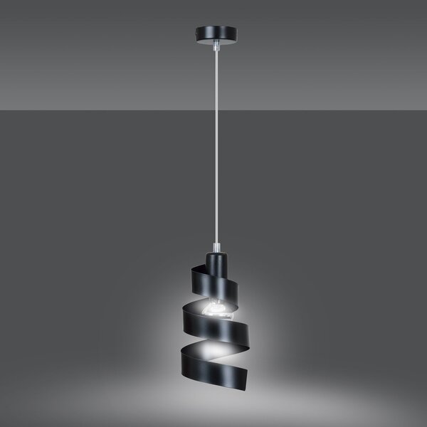 Sospensione Moderna 1 Luce Mene In Acciaio Nero Con Fasce A Spirale