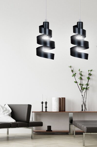 Lampadario Moderno 2 Luci Mene In Acciaio Nero Con Fasce A Spirale