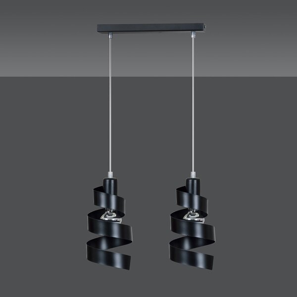 Lampadario Moderno 2 Luci Mene In Acciaio Nero Con Fasce A Spirale