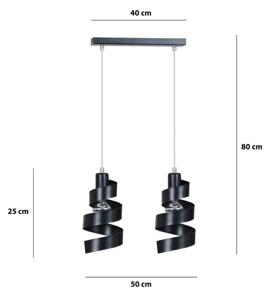 Lampadario Moderno 2 Luci Mene In Acciaio Nero Con Fasce A Spirale
