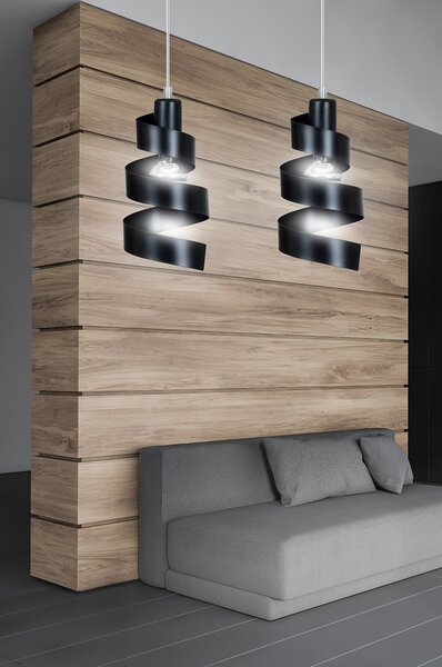 Lampadario Moderno 2 Luci Mene In Acciaio Nero Con Fasce A Spirale
