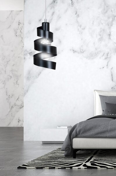 Sospensione Moderna 1 Luce Mene In Acciaio Nero Con Fasce A Spirale