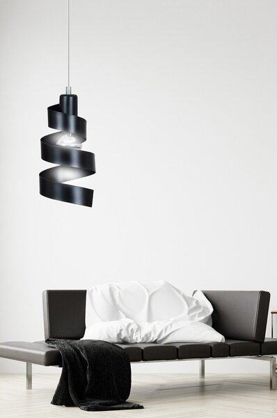 Sospensione Moderna 1 Luce Mene In Acciaio Nero Con Fasce A Spirale