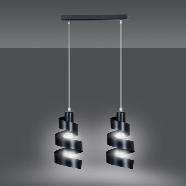 Lampadario Moderno 2 Luci Mene In Acciaio Nero Con Fasce A Spirale