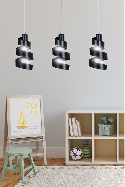 Lampadario Moderno 3 Luci Mene In Acciaio Nero Con Fasce A Spirale