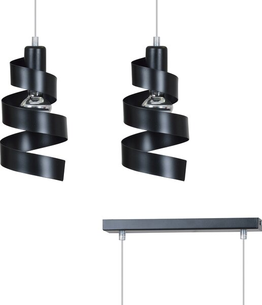 Lampadario Moderno 2 Luci Mene In Acciaio Nero Con Fasce A Spirale