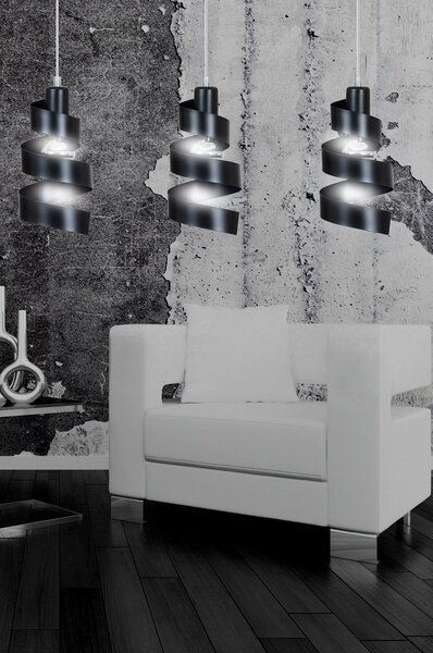 Lampadario Moderno 3 Luci Mene In Acciaio Nero Con Fasce A Spirale