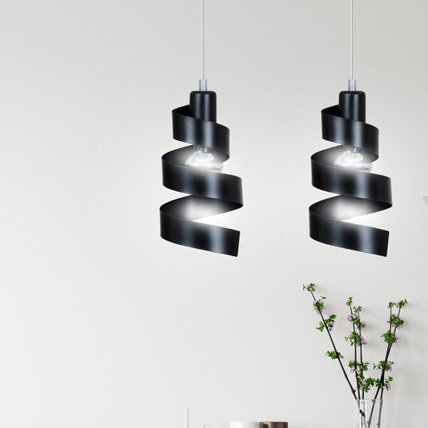 Lampadario Moderno 2 Luci Mene In Acciaio Nero Con Fasce A Spirale