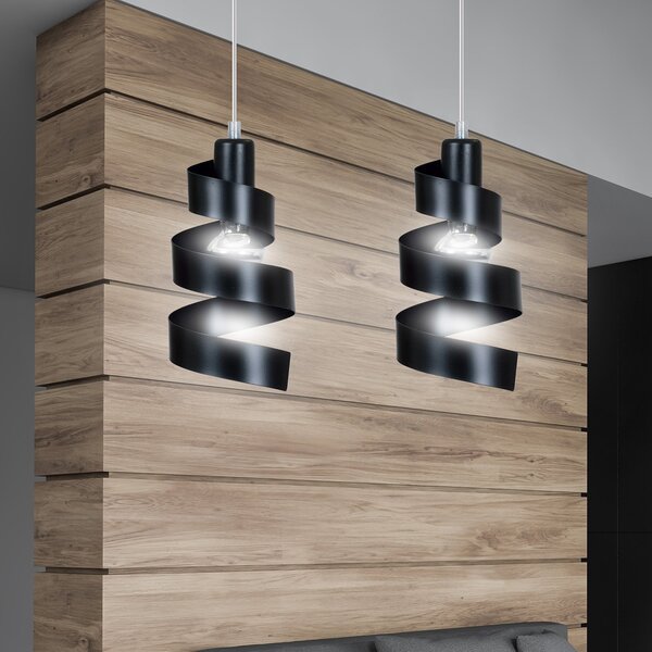 Lampadario Moderno 2 Luci Mene In Acciaio Nero Con Fasce A Spirale